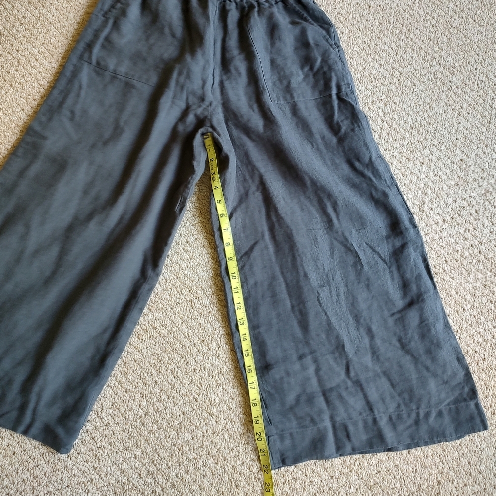 Laude The Label Organic Linen Lined Wide Leg Crop Pants Pull-On Mineral Gray M - Picture 13 of 14